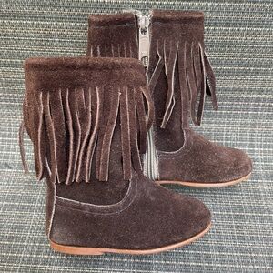 Toddler Little Girls size 5 Brown Suede Fringe moccasin Boots